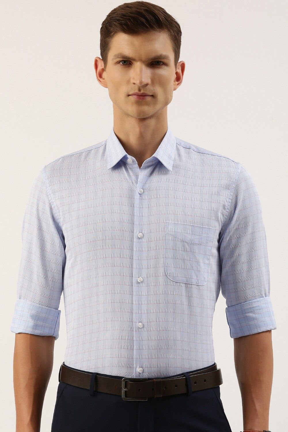 Men Blue Slim Fit Formal Full Sleeves Formal Shirt