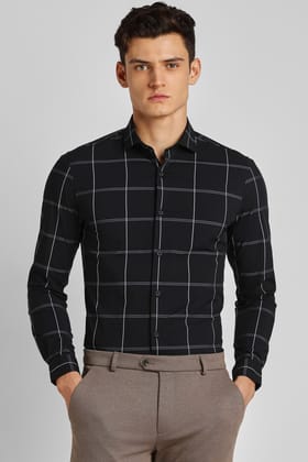 Men Black Super Slim Fit Formal Full Sleeves Formal Shirt