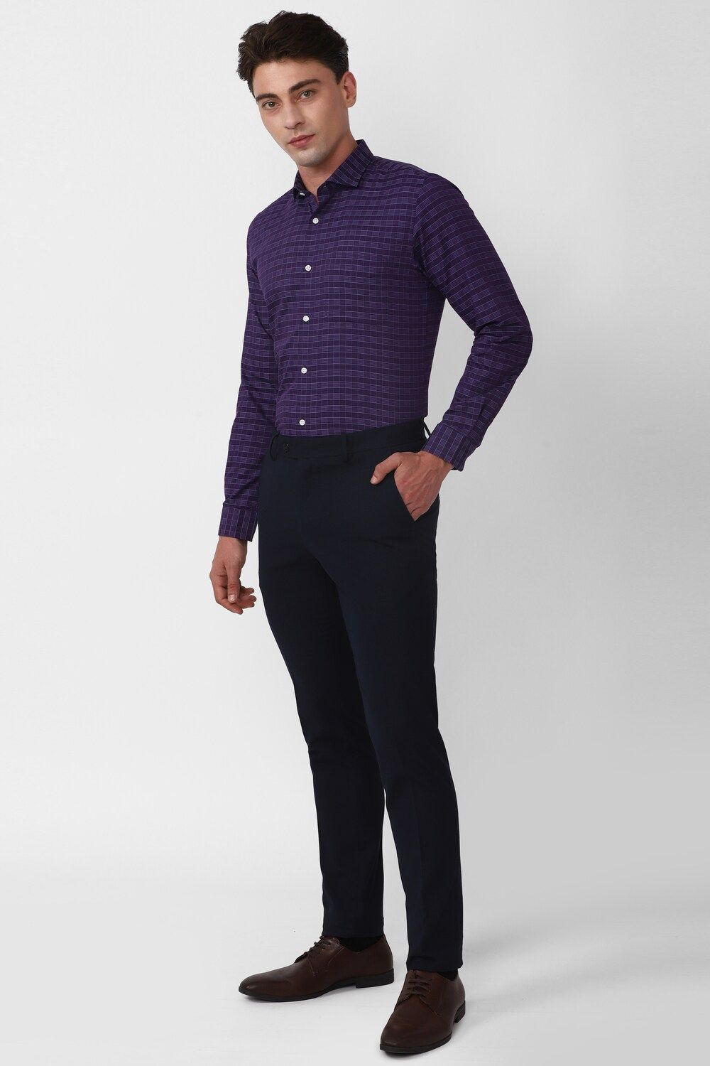 Men Purple Slim Fit Formal Full Sleeves Formal Shirt