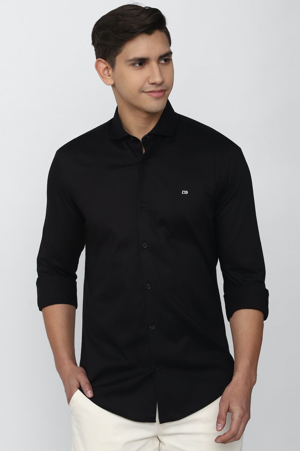 Men Black Super Slim Fit Formal Full Sleeves Formal Shirt