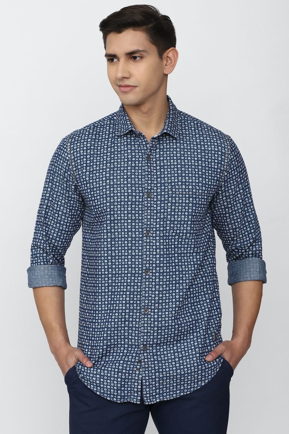 Men Blue Slim Fit Print Full Sleeves Casual Shirt