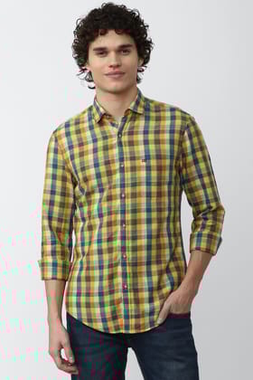 Men Yellow Super Slim Fit Check Full Sleeves Casual Shirt