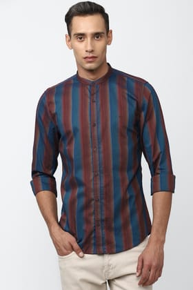 Men Brown Super Slim Fit Stripe Full Sleeves Casual Shirt