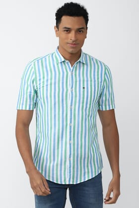 Men Multi Super Slim Fit Stripe Half Sleeves Casual Shirt