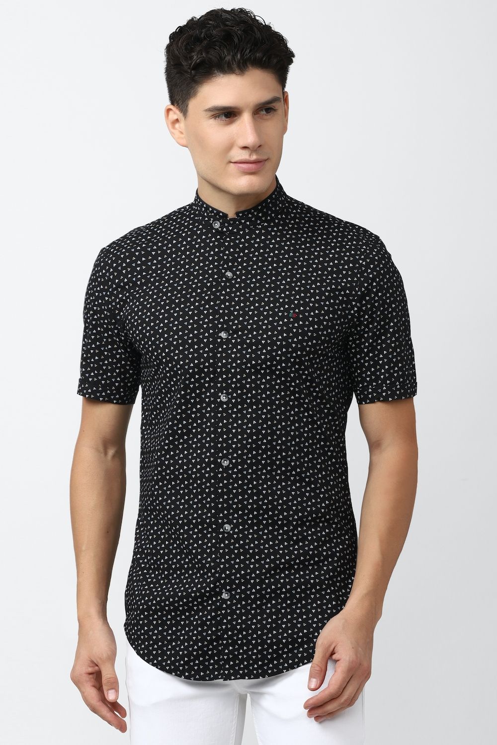 Men Black Super Slim Fit Print Half Sleeves Casual Shirt