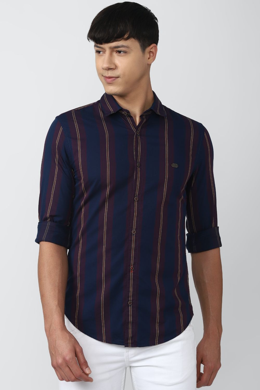 Men Navy Super Slim Fit Stripe Full Sleeves Casual Shirt