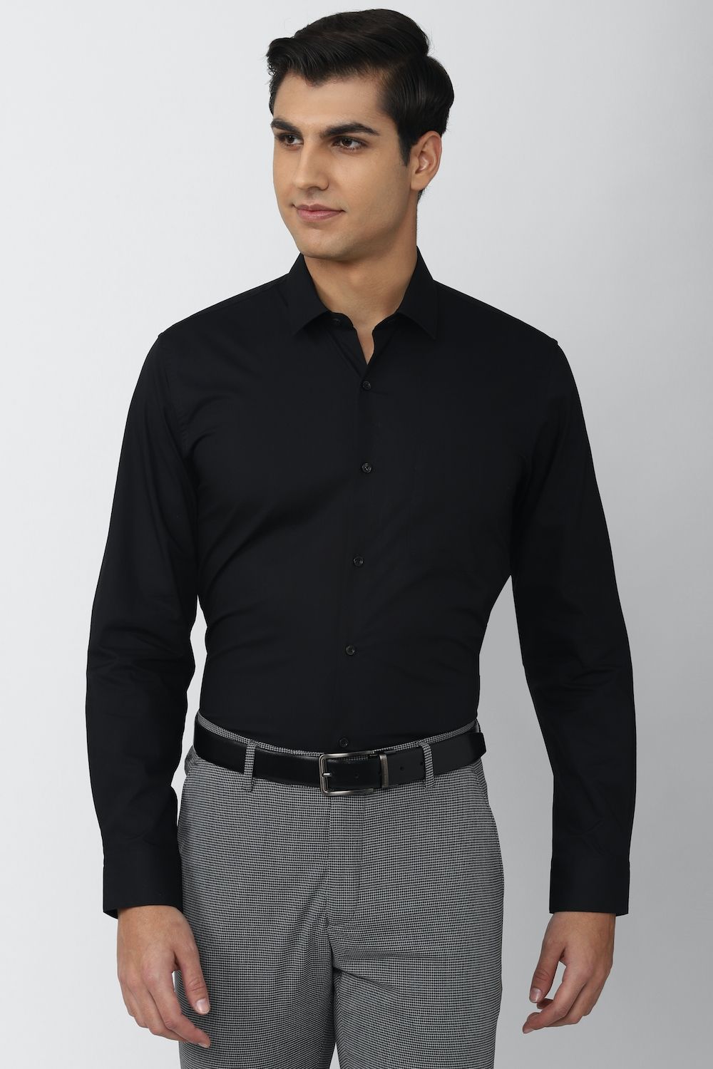 Men Black Slim Fit Formal Full Sleeves Formal Shirt