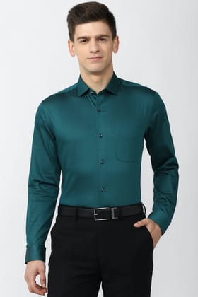 Men Green Regular Fit Formal Full Sleeves Formal Shirt