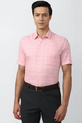Men Pink Regular Fit Formal Half Sleeves Formal Shirt