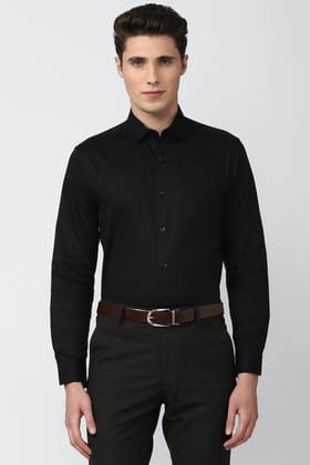 Men Black Regular Fit Formal Full Sleeves Formal Shirt