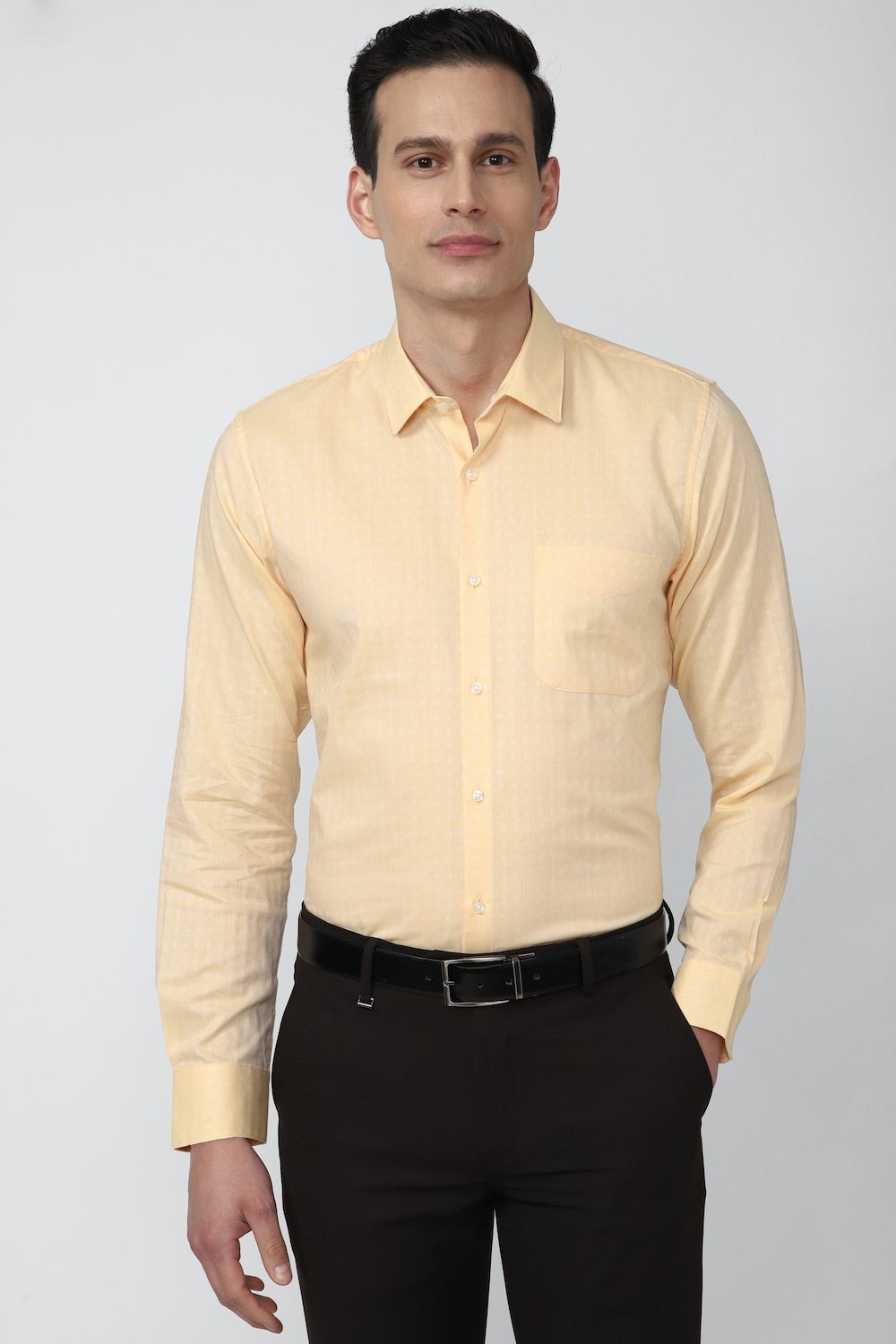Men Yellow Slim Fit Formal Full Sleeves Formal Shirt