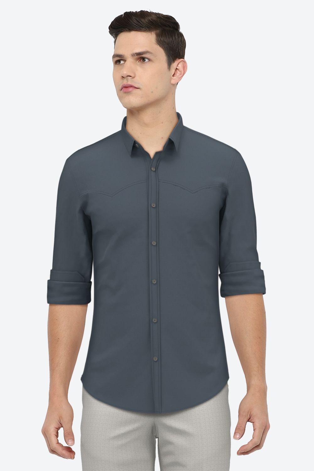 Men Navy Super Slim Fit Solid Full Sleeves Casual Shirt