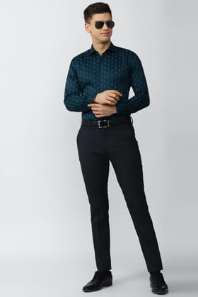 Men Green Slim Fit Formal Full Sleeves Formal Shirt