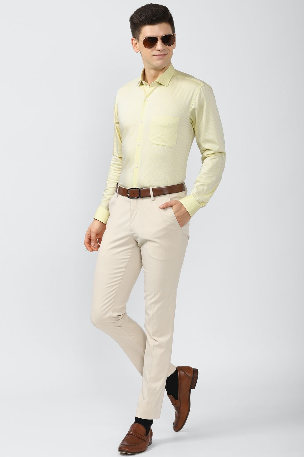 Men Yellow Regular Fit Formal Full Sleeves Formal Shirt