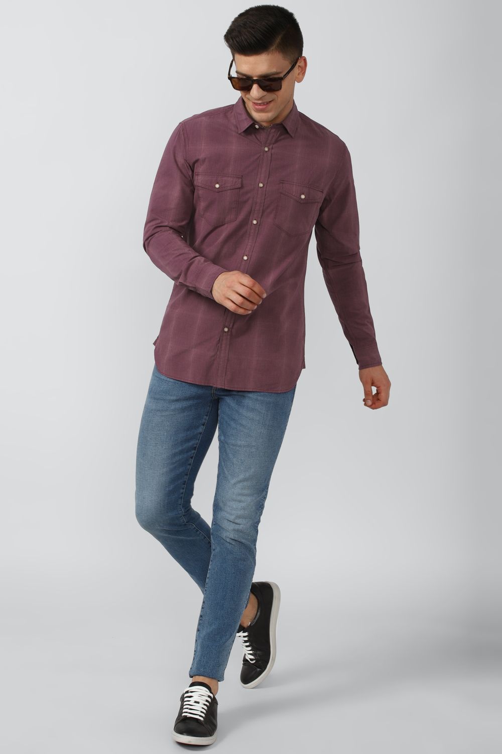 Men Maroon Super Slim Fit Textured Full Sleeves Casual Shirt