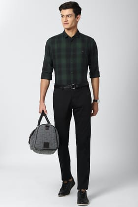 Men Black Super Slim Fit Check Full Sleeves Casual Shirt