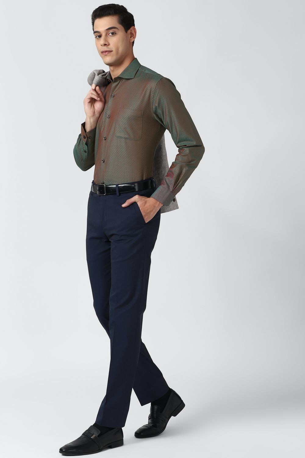 Men Green Slim Fit Formal Full Sleeves Formal Shirt