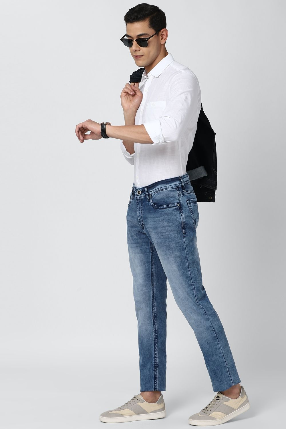Men White Super Slim Fit Textured Full Sleeves Casual Shirt