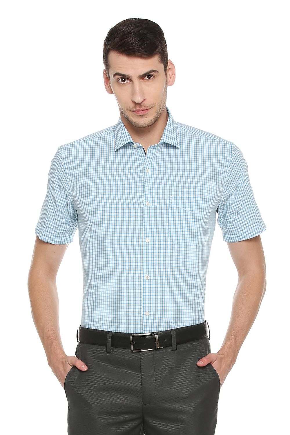 Men Blue Regular Fit Formal Half Sleeves Formal Shirt