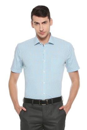Men Blue Regular Fit Formal Half Sleeves Formal Shirt