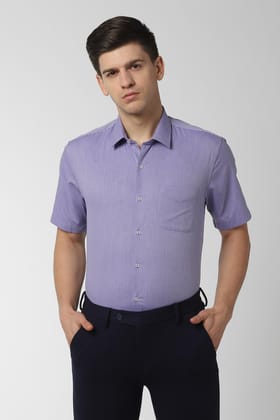 Men Purple Regular Fit Formal Half Sleeves Formal Shirt