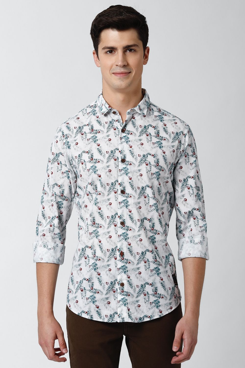 Men White Super Slim Fit Print Full Sleeves Casual Shirt