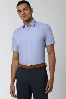 Men Blue Slim Fit Formal Half Sleeves Formal Shirt