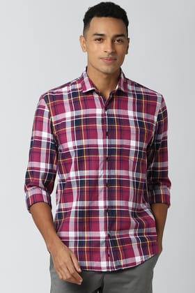 Men Maroon Super Slim Fit Check Full Sleeves Casual Shirt