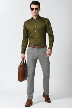 Men Olive Regular Fit Formal Full Sleeves Formal Shirt
