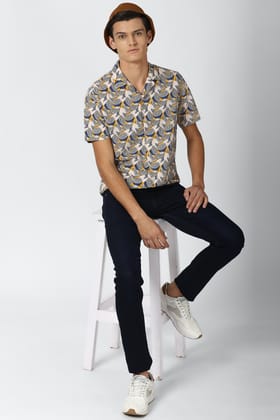 Men Yellow Super Slim Fit Print Half Sleeves Casual Shirt