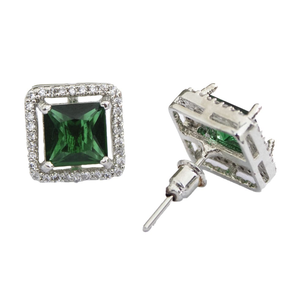 Silver plated cz square shape ear stud forgirl & women