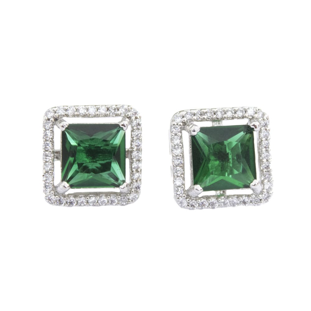 Silver plated cz square shape ear stud forgirl & women