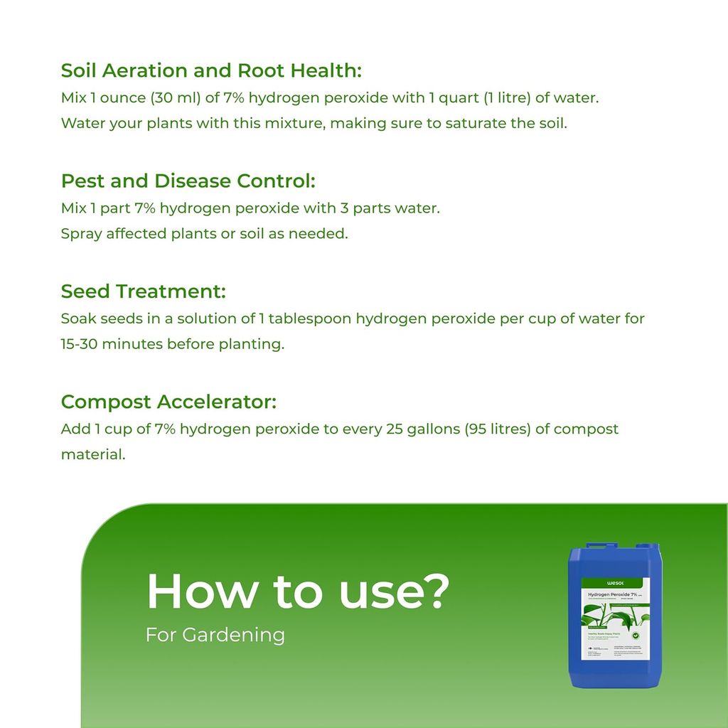Wesol Hydrogen Peroxide for Plants Hydroponics Gardening Farming Food Grade 7.6% w/w 5 Litre Pack | Best for Cleaning Disinfectant Sterilization