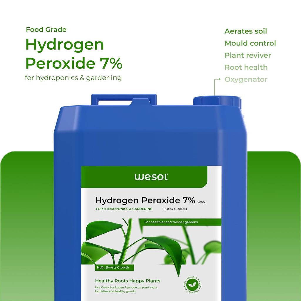 Wesol Hydrogen Peroxide for Plants Hydroponics Gardening Farming Food Grade 7.6% w/w 5 Litre Pack | Best for Cleaning Disinfectant Sterilization