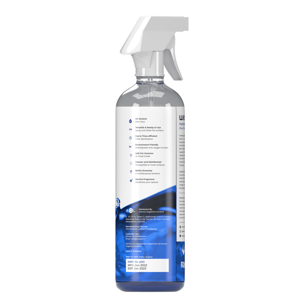 Wesol Hydrogen Peroxide 3% Food Grade | Multi-Use Disinfectant | Kills 99.9% Germs & Viruses | 500ml Pack - Best For Cleaning, General disinfection, deodorising, Hydroponics, Food production units.