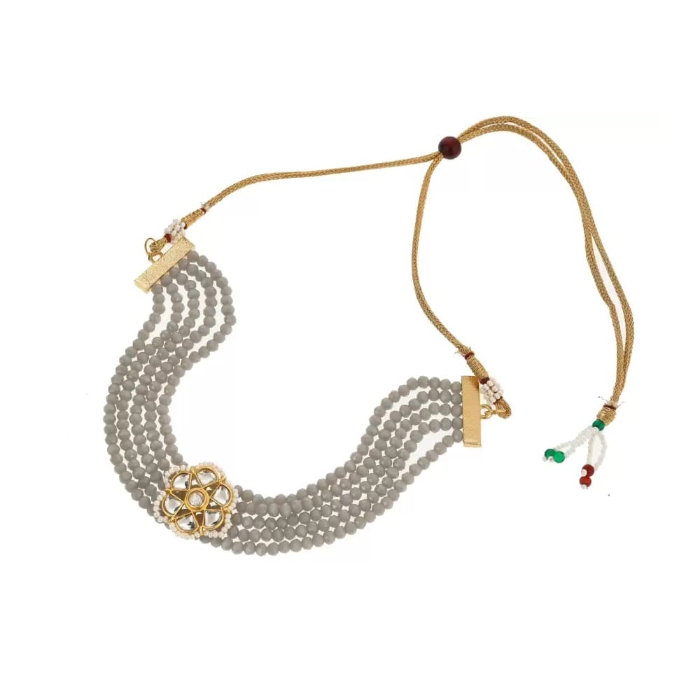 MANBHAR GEMS - Crystal Stone Beads 5 Layer Choker Necklace With Studed Fancy Designer Earring Jaipuri Choker Necklace Set for Women Royal Blue Colour