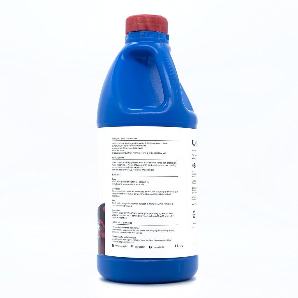 Wesol Hydrogen Peroxide 7.6% w/w Food Grade Multipurpose Disinfectant Solution - 1 Litre Pack | Best For Cleaning, disinfection. sterilization | Farming, Gardening, Hydroponics, Food production units