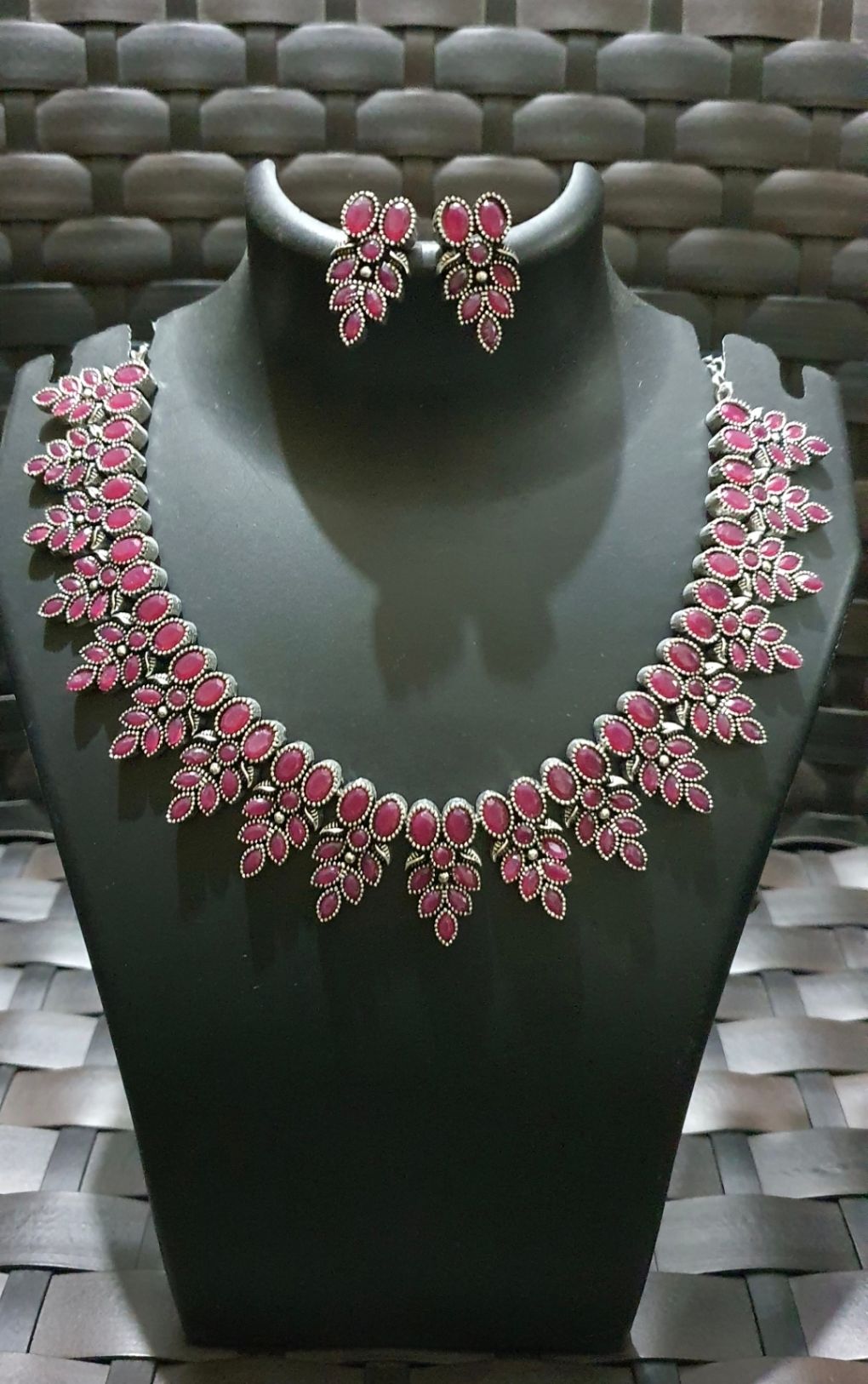Glamvila Pink Stone German Silver Jewellery Set