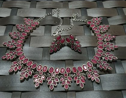Glamvila Pink Stone German Silver Jewellery Set