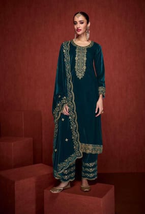 Lorenvelley Fashion Rama Velvet Salwar Suit Material Embroidered