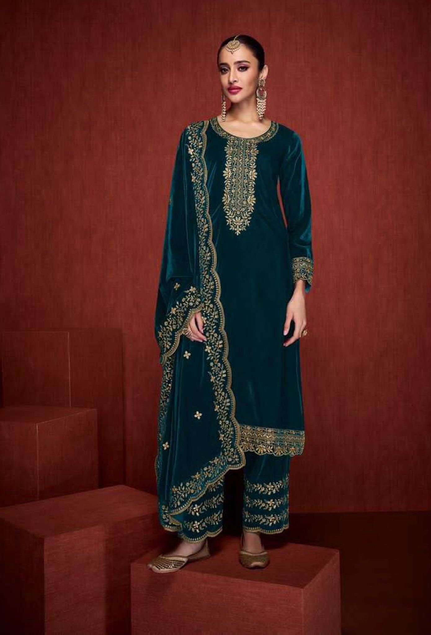 Lorenvelley Fashion Rama Velvet Salwar Suit Material Embroidered