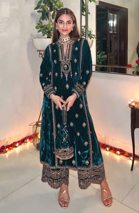 Lorenvelley Fashion Rama Velvet Salwar Suit Material Embroidered