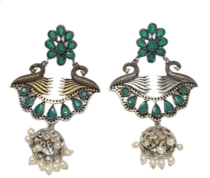 Glamvila Designer Green Stone Earrings