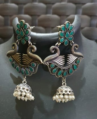 Glamvila Designer Green Stone Earrings