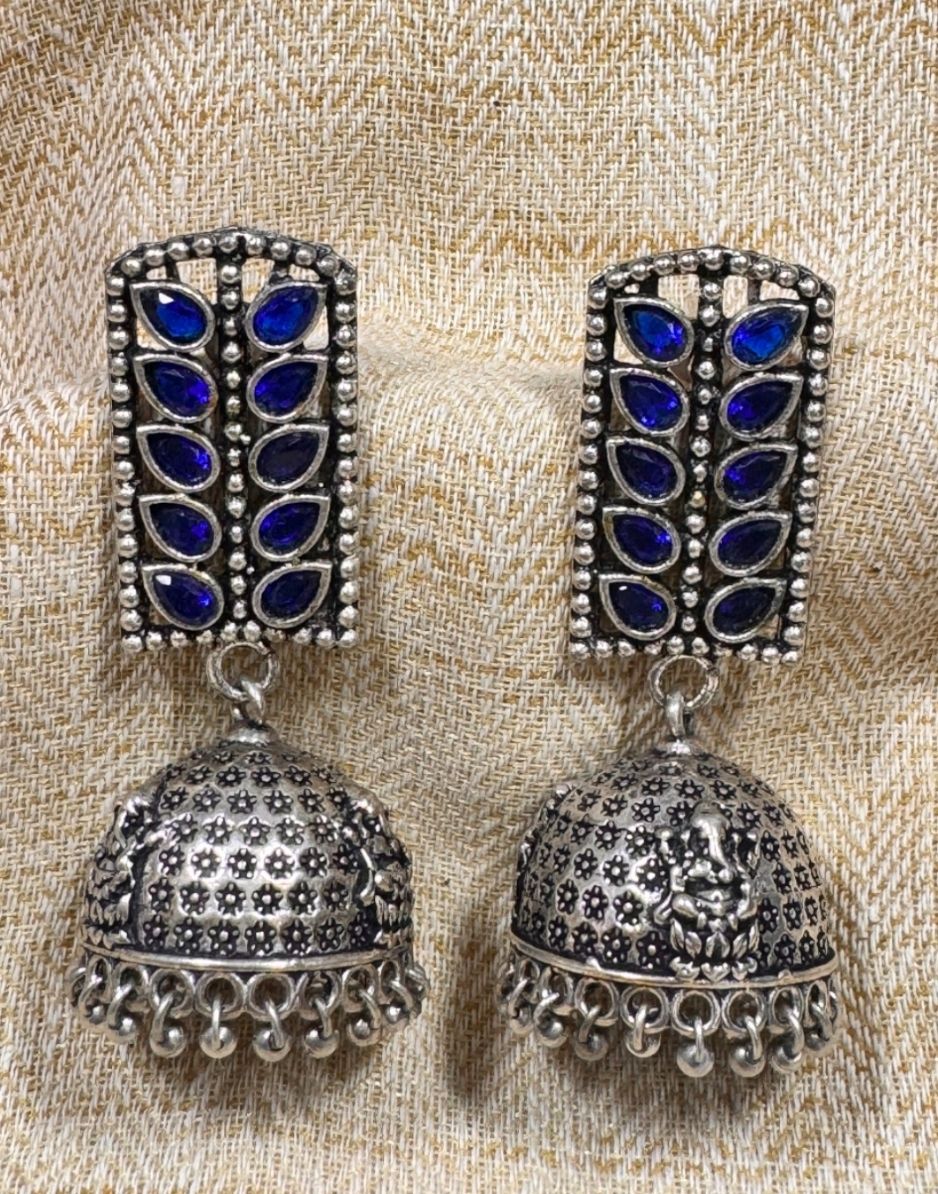 Glamvila Designer Blue Stone Jhumkas
