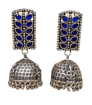 Glamvila Designer Blue Stone Jhumkas