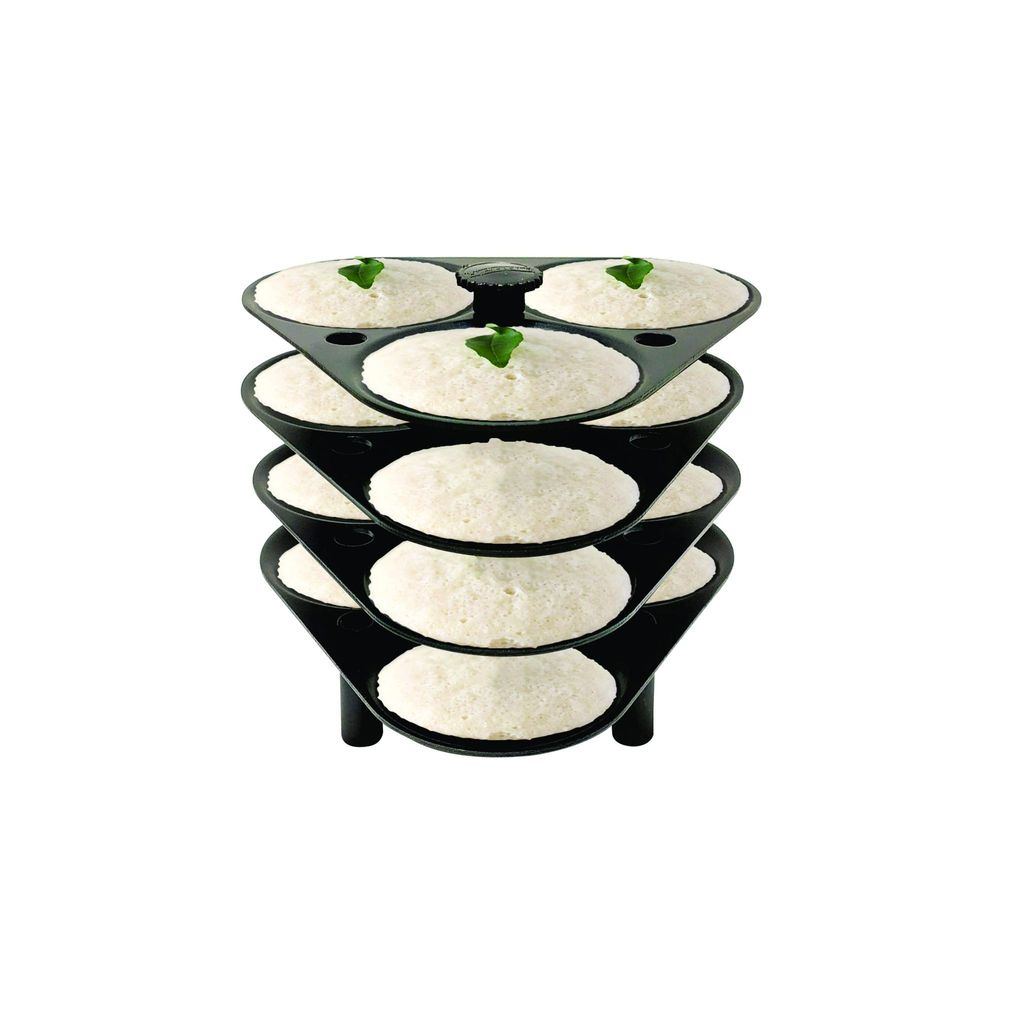 UCOOK By United Ekta Engg. Non-Stick Aluminium Idli stand Compatible with 5 Litre Pressure Cooker, 12 Idlis, 4 plates, Black