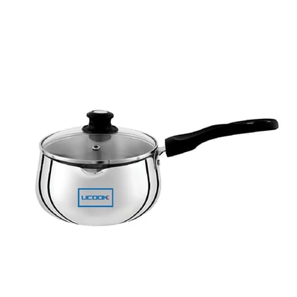 UCOOK by United Ekta Engg. 1.5 Litre Tea Pan, Sauce Pan and Milk Pan with Glass Lid Induction Base Aluminium, Silver