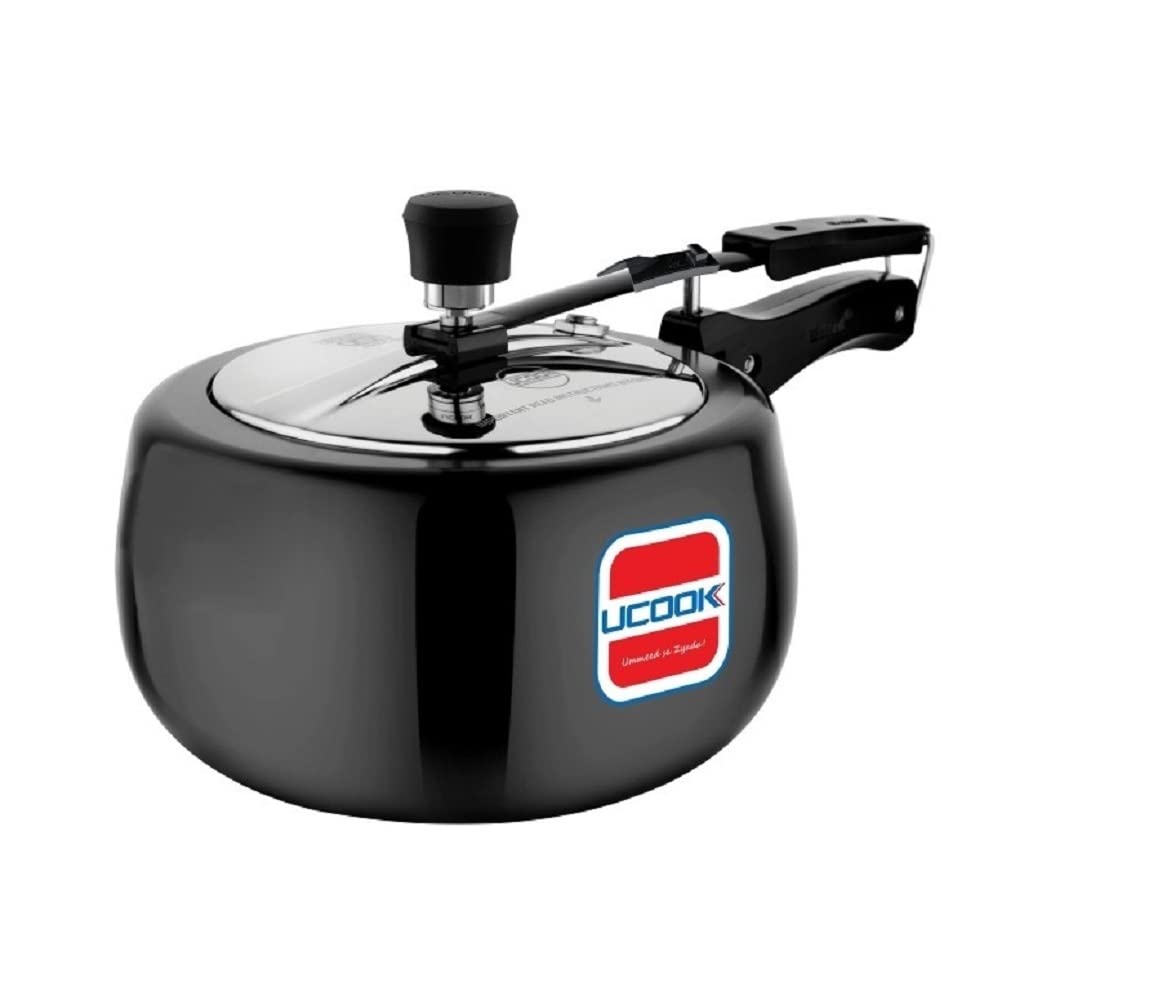 UCOOK By UNITED Ekta Engg. Royale Duo 3 Litre Hard Anodised Aluminium Inner Lid Induction Base Pressure Cooker With Stainless Steel Lid, Black