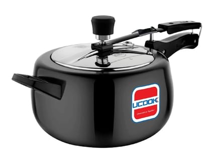 UCOOK By UNITED Ekta Engg. Royale Duo 5 Litre Hard Anodised Aluminium Inner Lid Induction Pressure Cooker with Stainless Steel Lid, Black